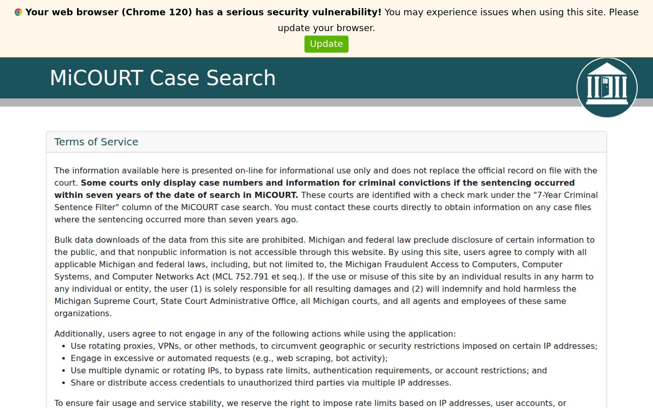 Alcona County case search in the MiCOURT public court docket interface