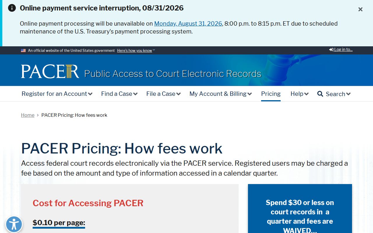 Alcona County case search context for federal court record pricing and access