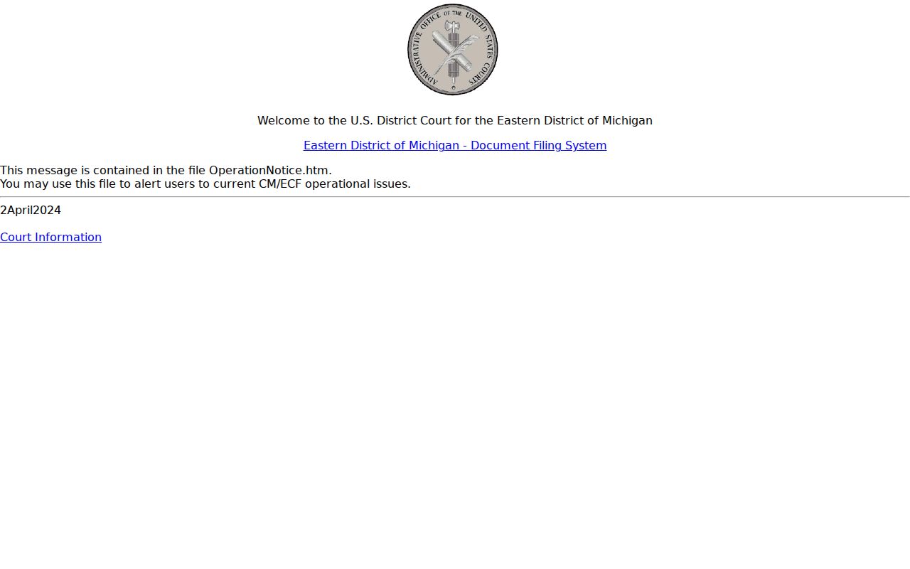 Alcona County case search context with federal CM ECF court record filing access