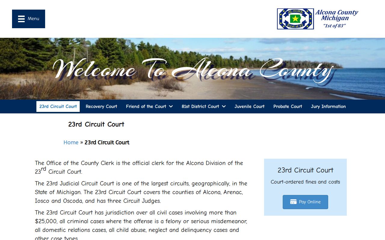 Alcona County criminal docket reference for the 23rd Circuit Court