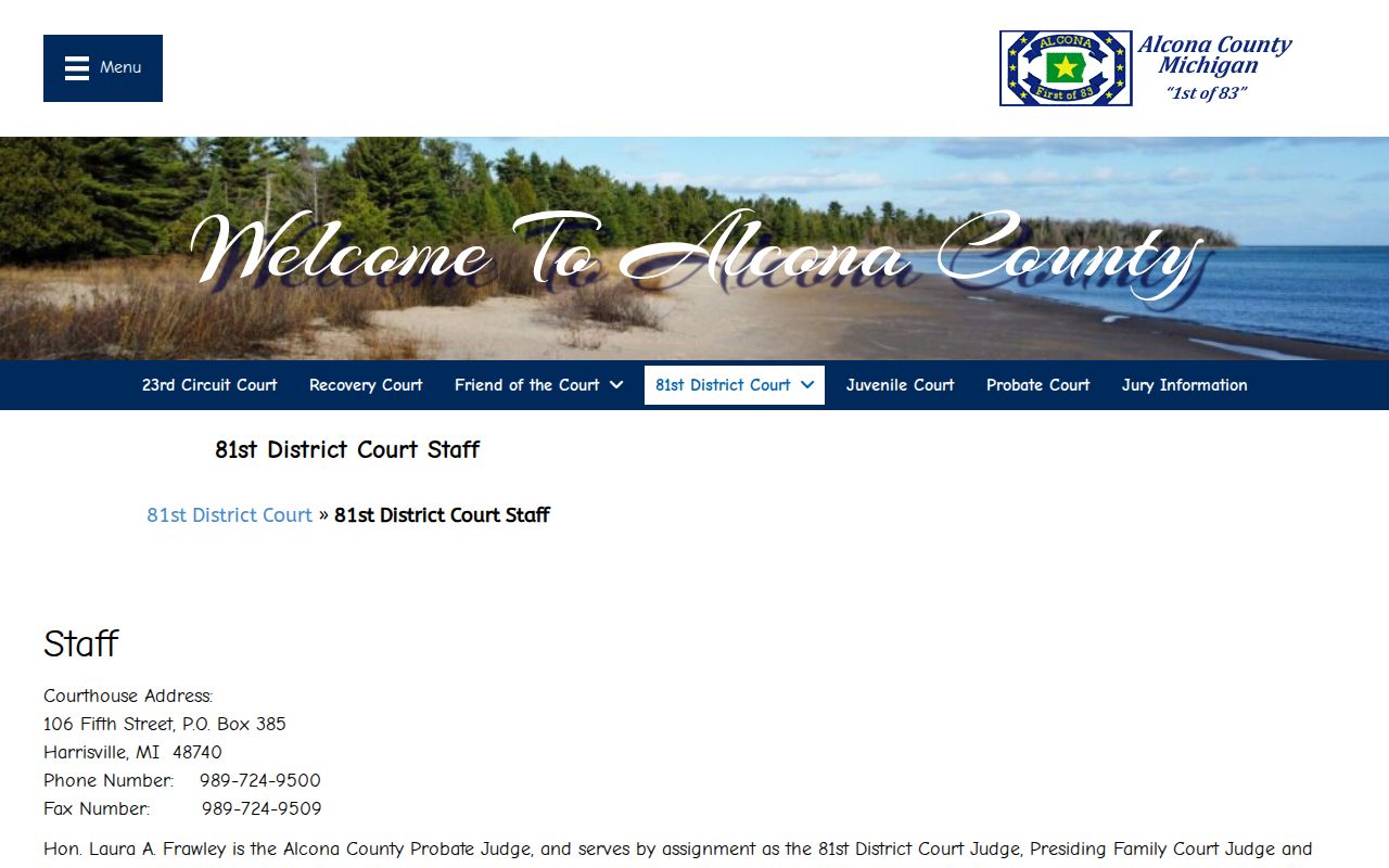 Alcona County criminal docket contact reference for 81st District Court staff