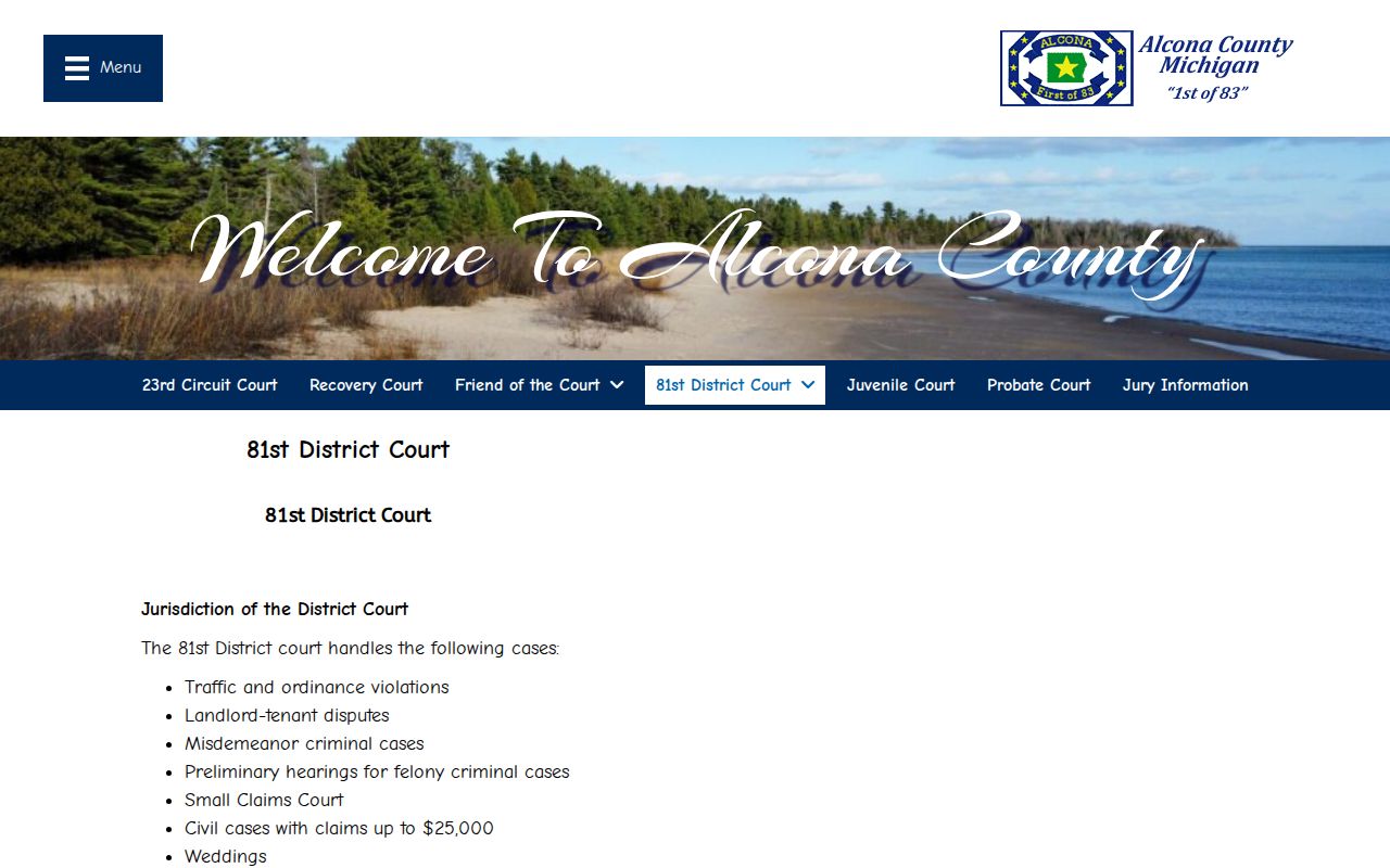 Harrisville court docket reference for Alcona 81st District Court