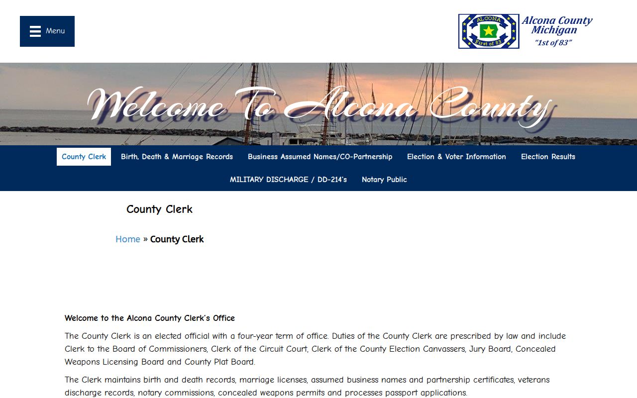 Alcona County court docket County Clerk office information