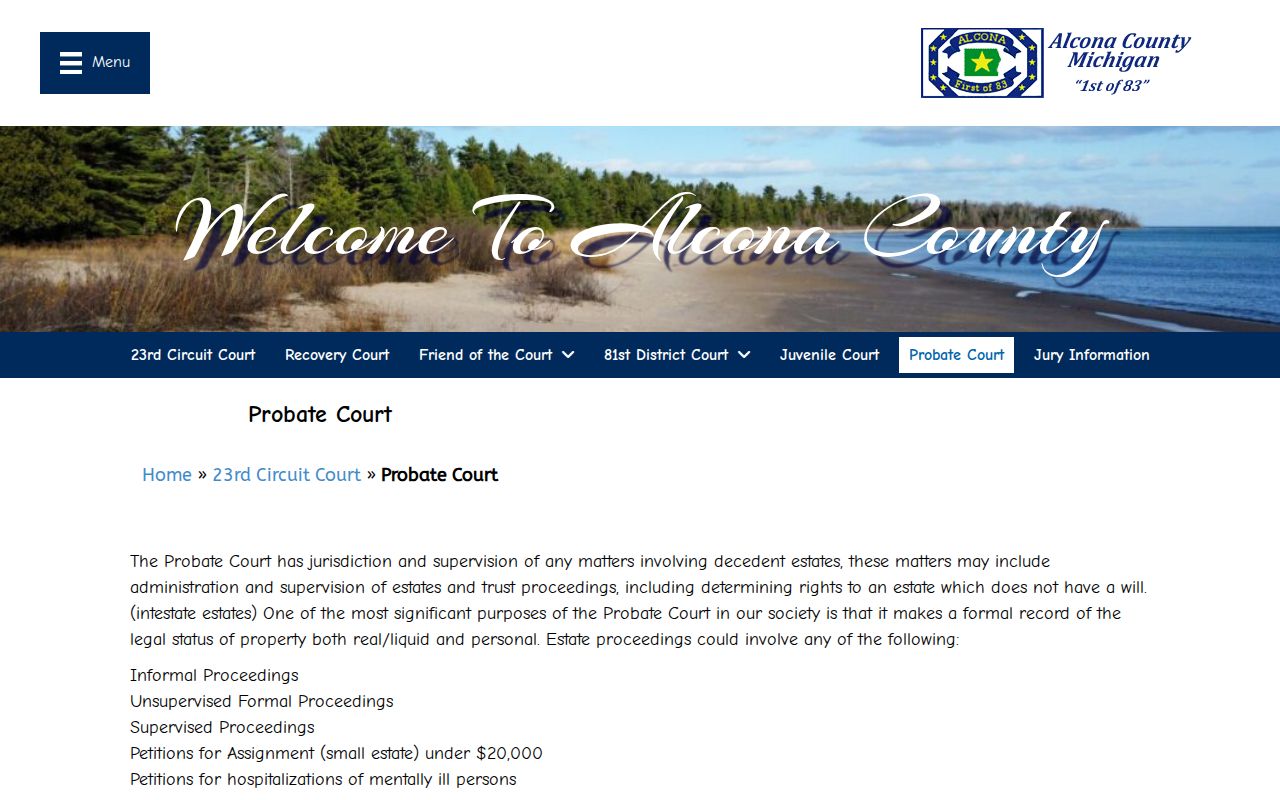 Alcona County court docket Probate Court information