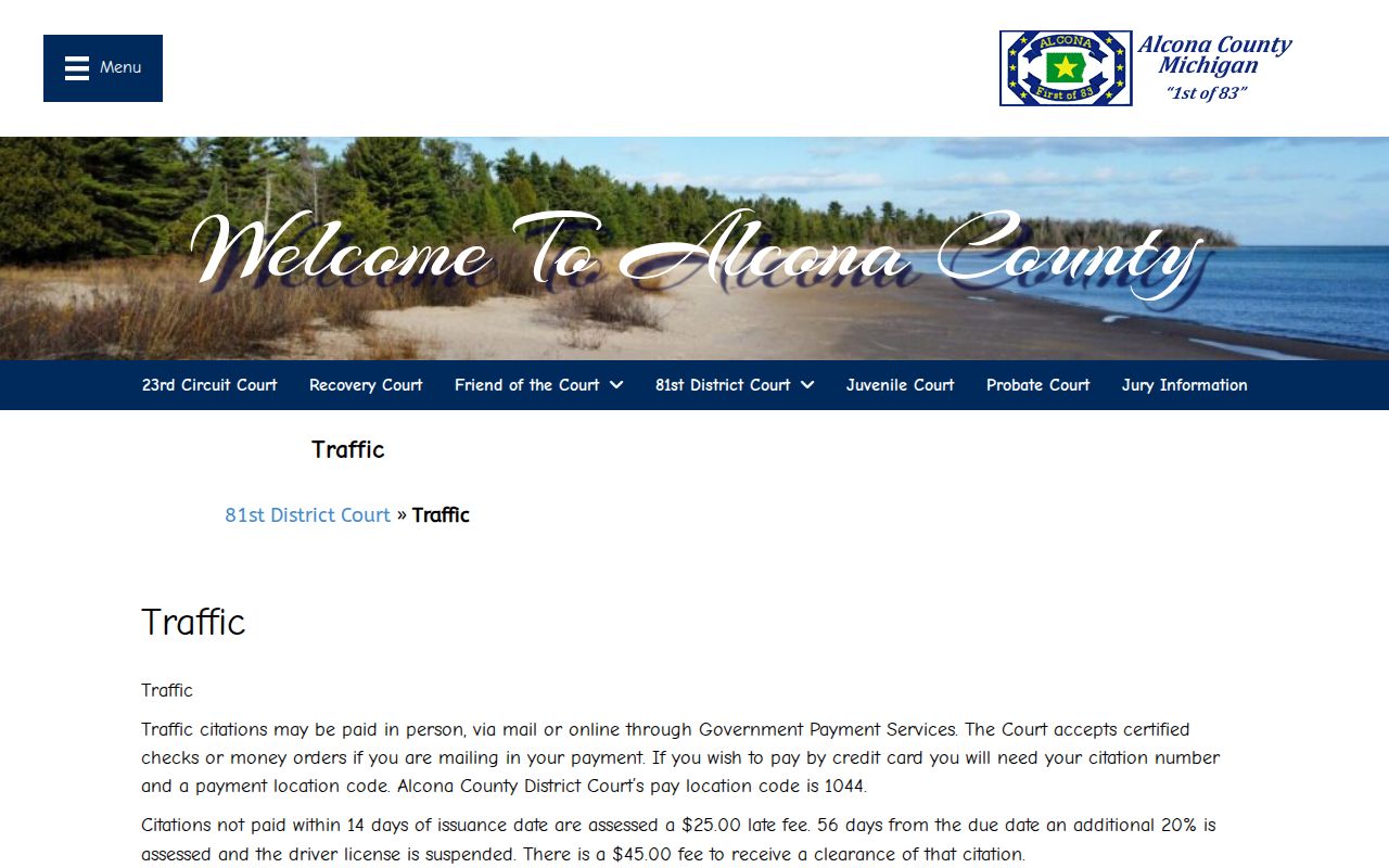 Alcona County traffic court records and 81st District traffic payment instructions